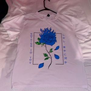 blue rose white t-shirt